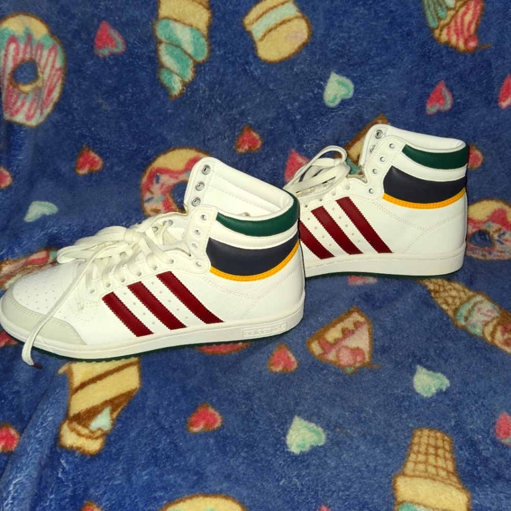 Adidas High-Top Sneakers - White, Red, and Green